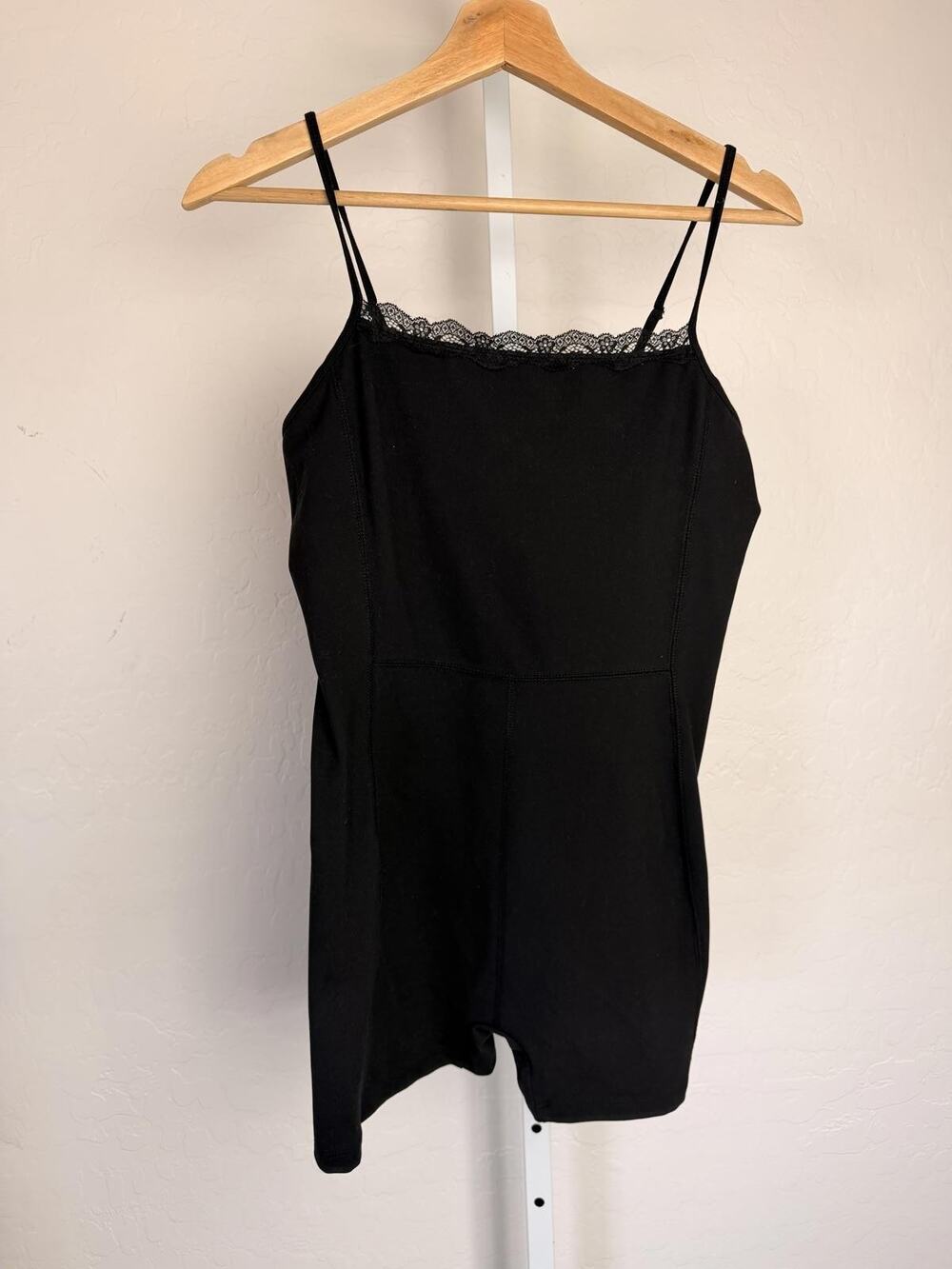 Wild Fable ButterBliss Black Lace Trim Romper Large